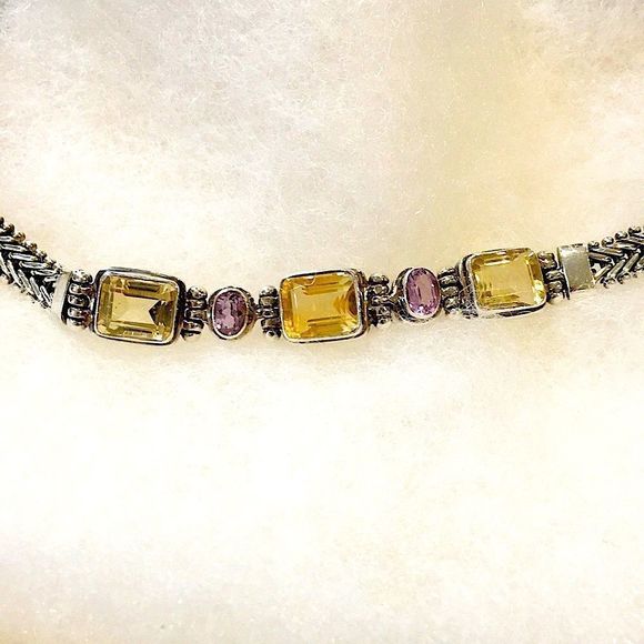 Bali Sterling Amethyst, Citrine, Quartz Bracelet - Picture 6 of 16